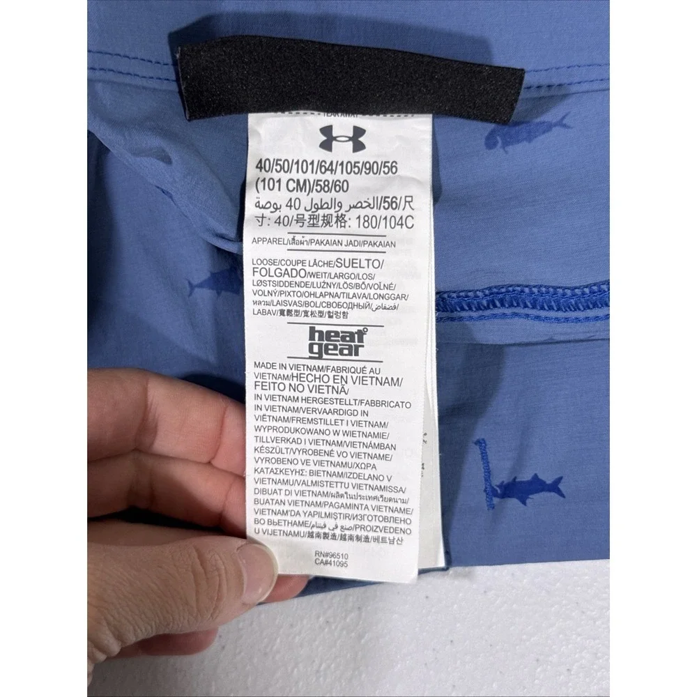 Under Armour Shorts Mens Size‎ 40 Blue Fish Print Performance Golf Preppy Casual